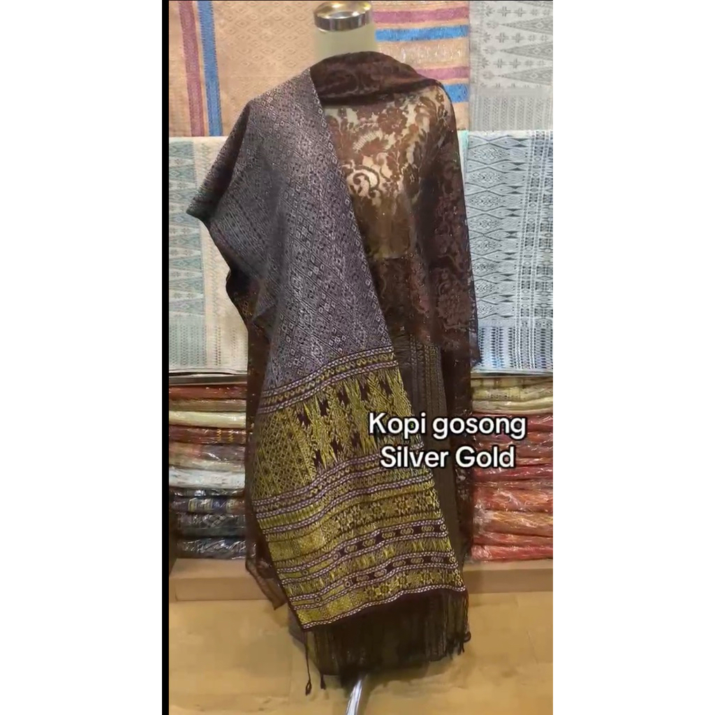 Songket Medan Tumtuman Tanpa Sambungan Warna Coklat Hitam Kristal Kopi Gosong Kombinasi