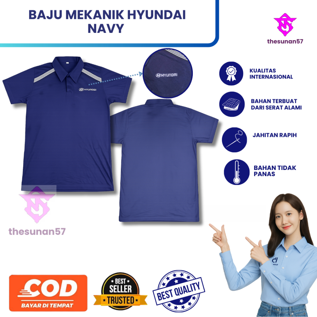 Baju mekanik hyundai Navy | Atasan hyundai  | Baju Biru dongker | Kemeja mekanik dongker