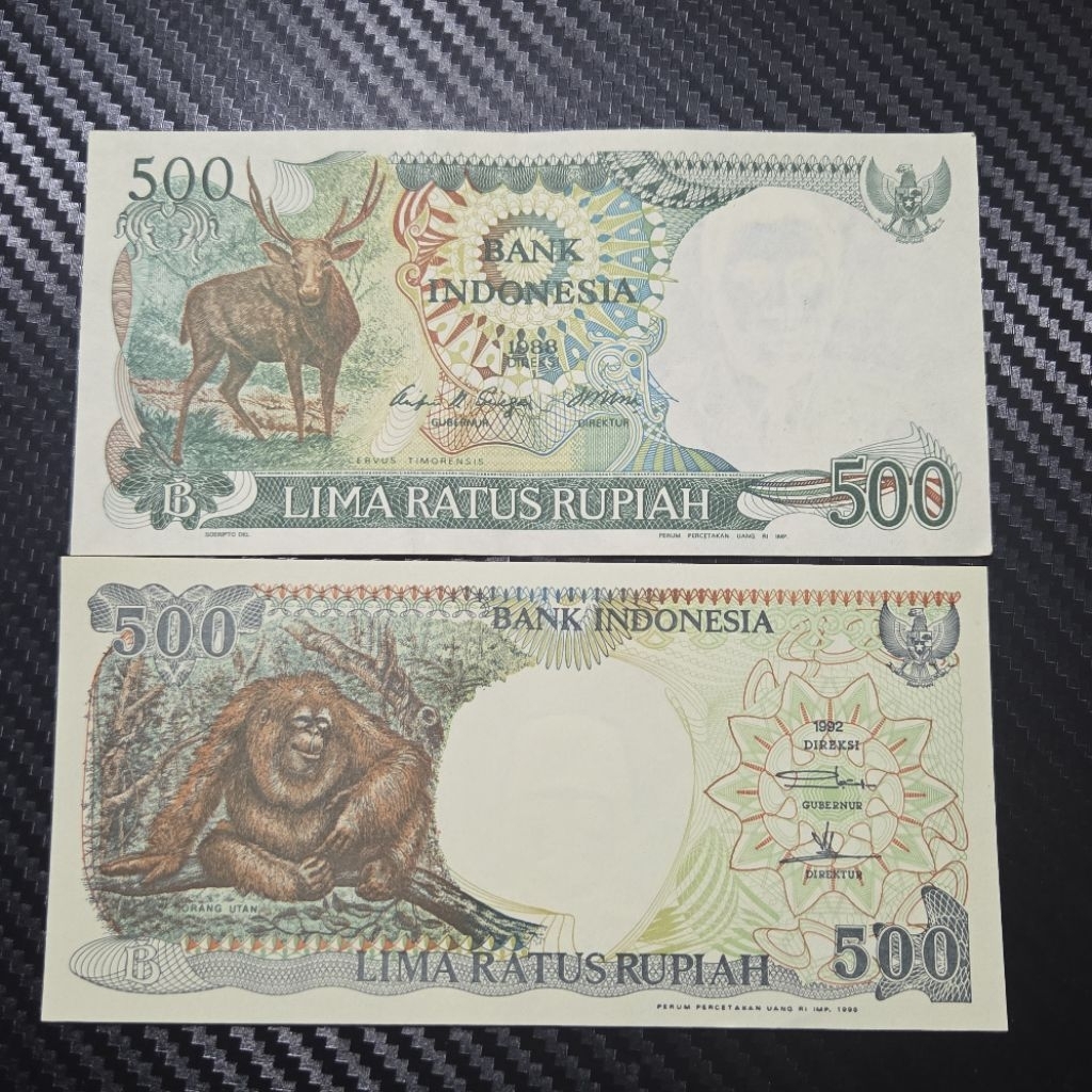 Paket Bundling Uang Kuno 500 Rupiah Orangutan & Rusa Asli 2 Lembar – Koleksi Langka Uang Lama Indone