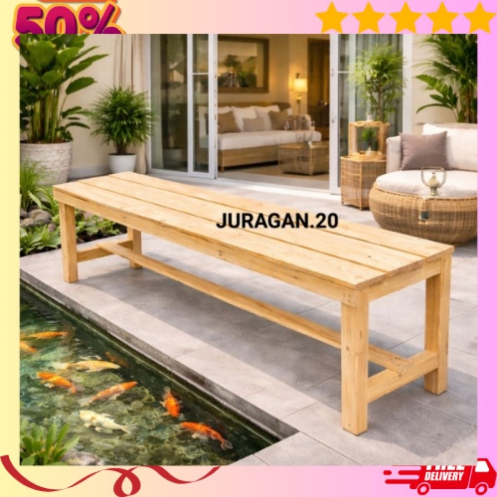 (Redy Stok) Kursi Bangku Panjang Kayu Natural Kursi Tunggu Kursi Warung Serbaguna