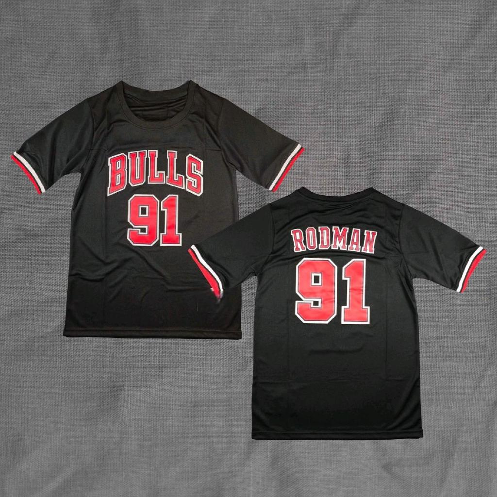 Jersey Basket Swingman Dennis Rodman Chicago Bulls Shortsleeve Hitam #91 - CHICAGO BULLS SHORTSLEEVE