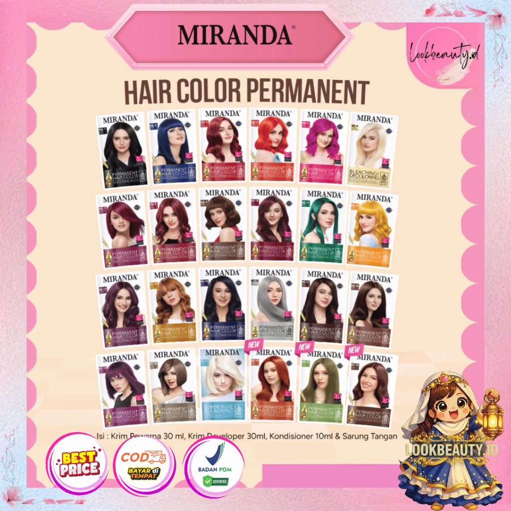 Miranda Permanent Hair Color 30ml / Cat Rambut Permanen / Semir Pewarna Tahan Lama Anti Luntur Tanpa