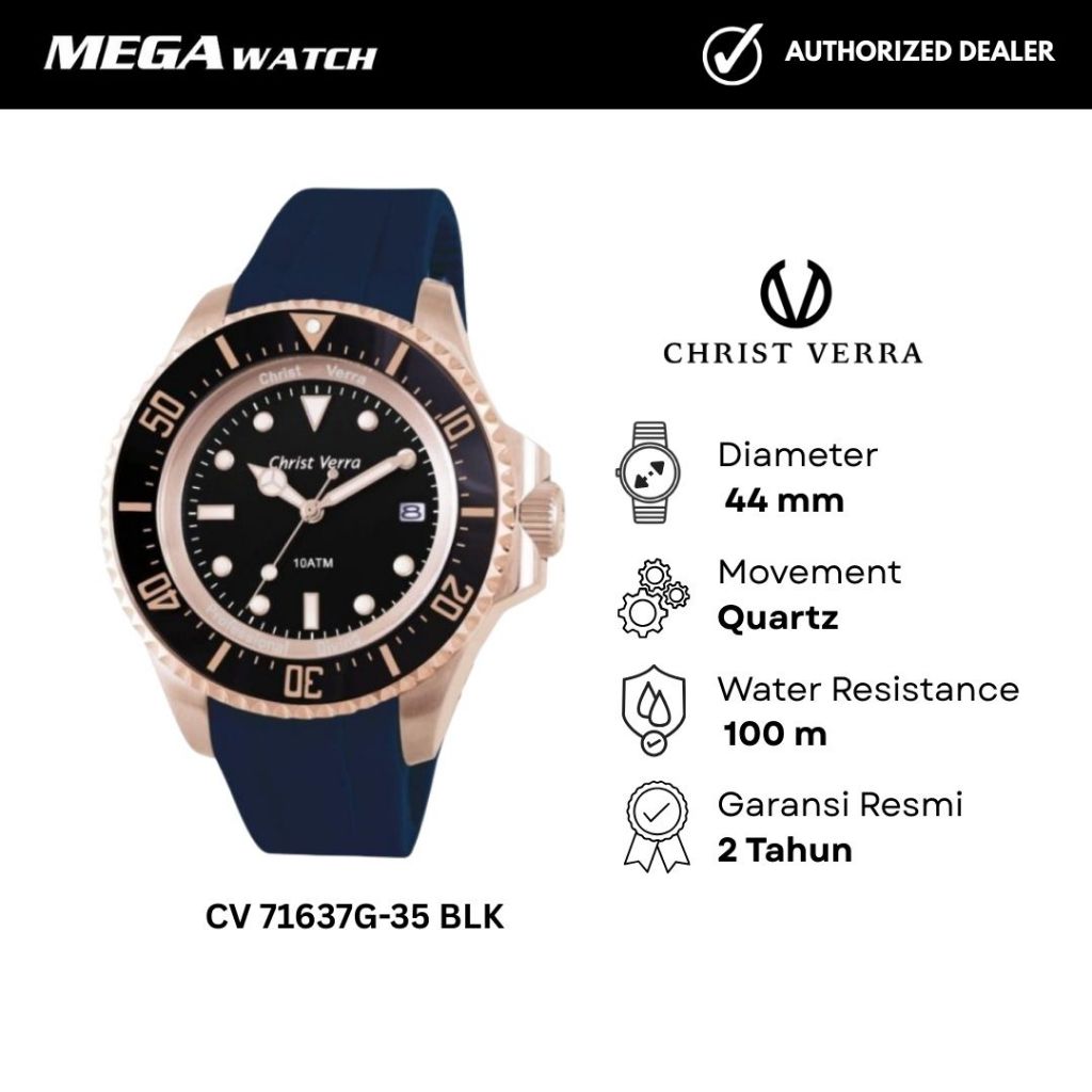 Jam Tangan CHRIST VERRA Pria Original CV 71637G-35 BLK