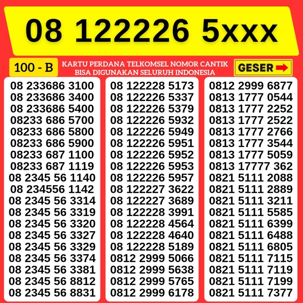 Kartu Perdana Nomor Cantik Telkomsel Panca Super 22226 Kartu Perdana Telkomsel Tsel Red Telkomsel 5g