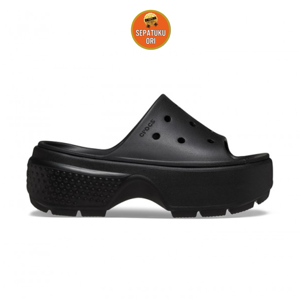 CROCS WANITA  STOMP SLIDE HITAM ORIGINAL W8