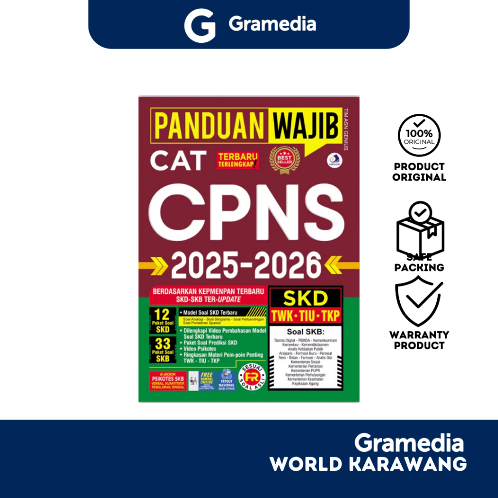 Gramedia Karawang - Buku Referensi -  Panduan Wajib CAT CPNS 2025-2026 - Tim Asn Genius