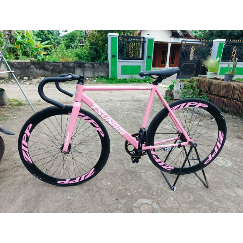 Sepeda Fixie Tsunami Pink susu
