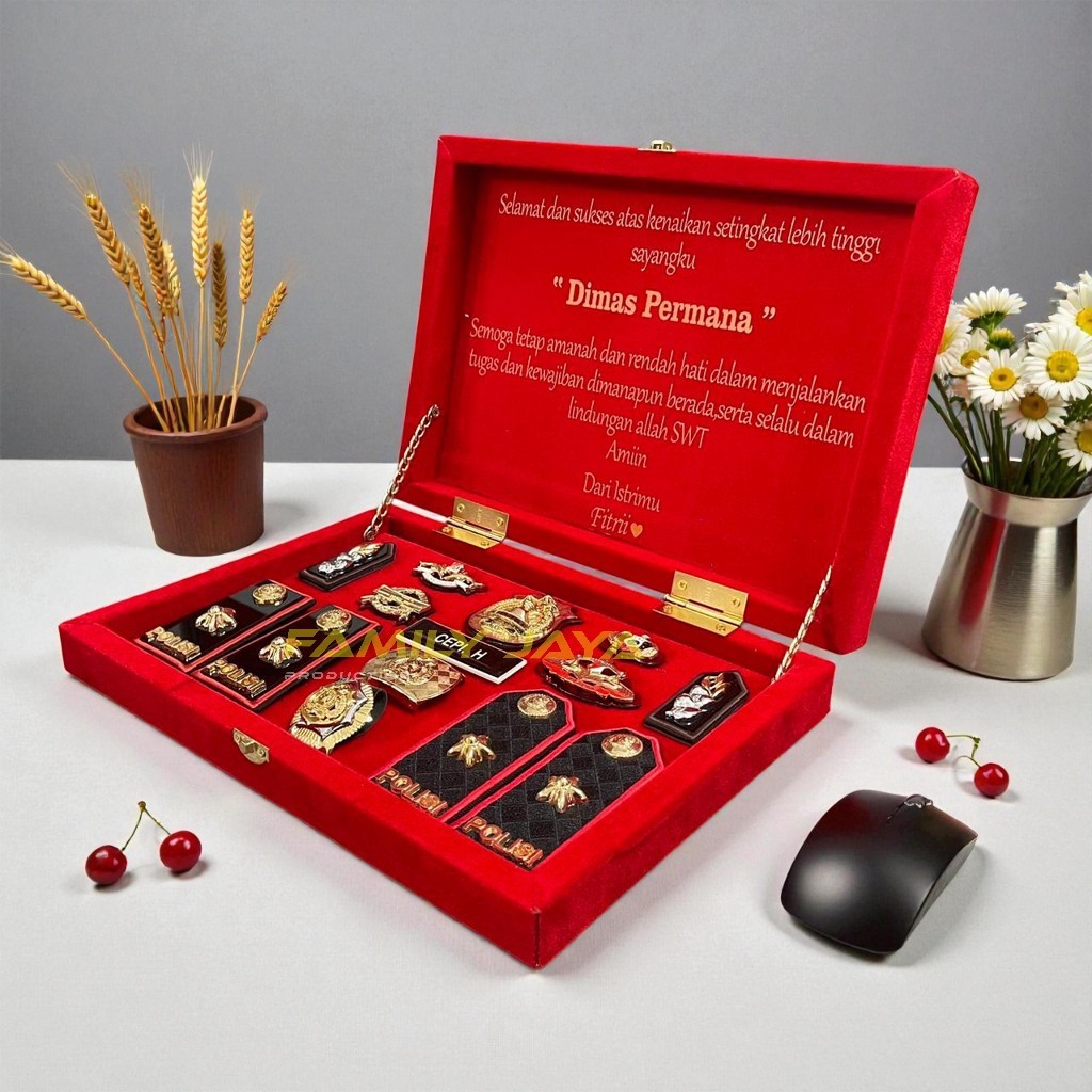 Gift Box Pangkat Polri Perwira Pamen Premium Custom Ucapan kenaikan Pangkat