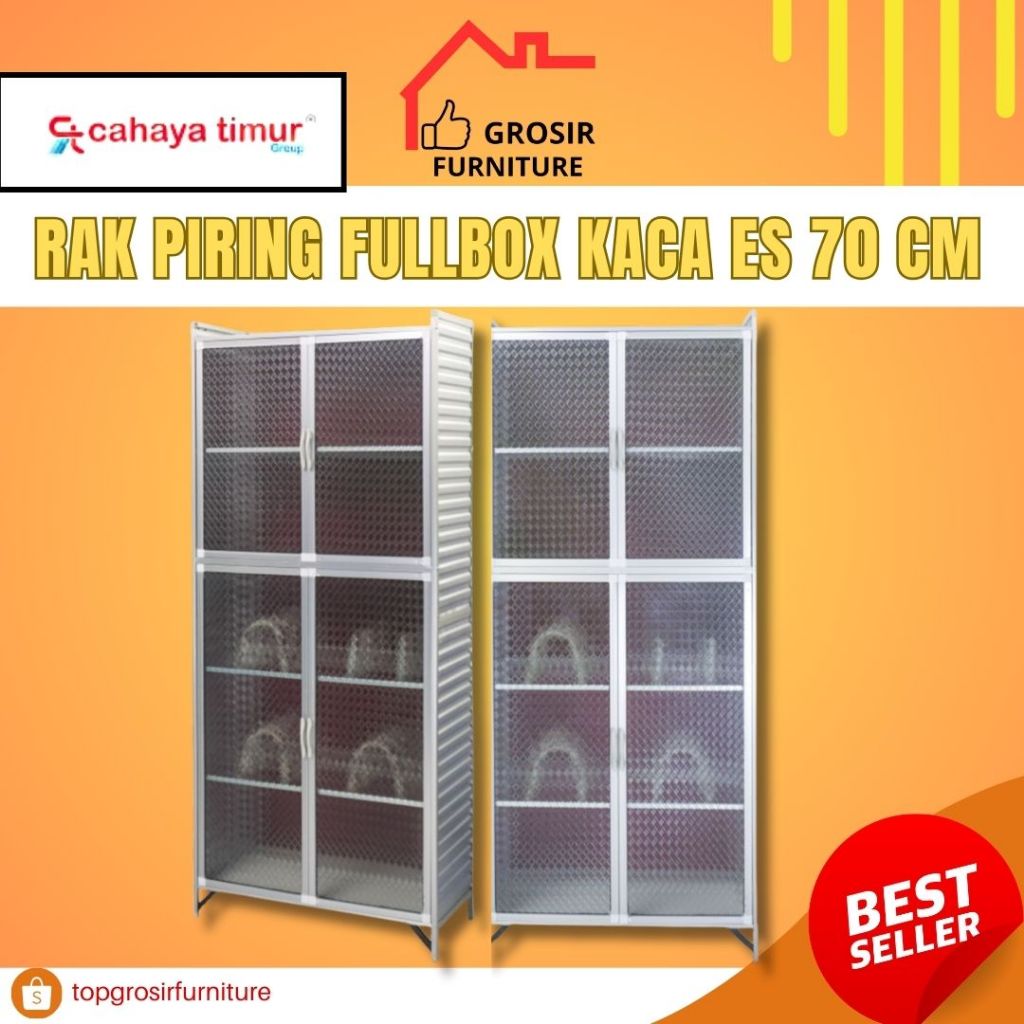 RAK PIRING ALUMINIUM FULL BOX 2 PINTU 70 CM BAWAH KERAMIK - KACA ES TEBAL SUPER