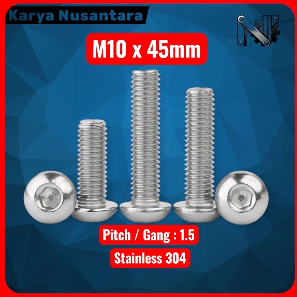 Baut L M10 x 45mm Button Stainless 304 / Baut Button L M10 x 45mm stainless