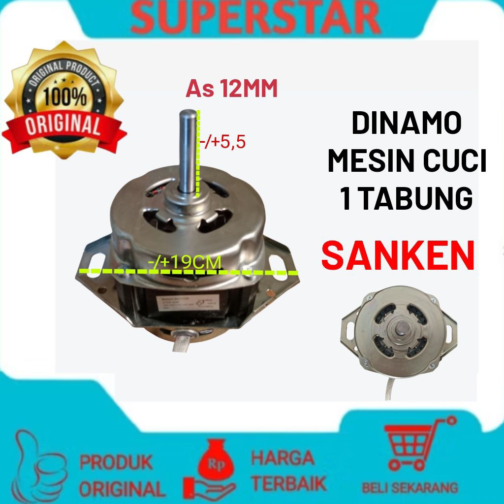dinamo mesin cuci 1 tabung SANKEN as12mm