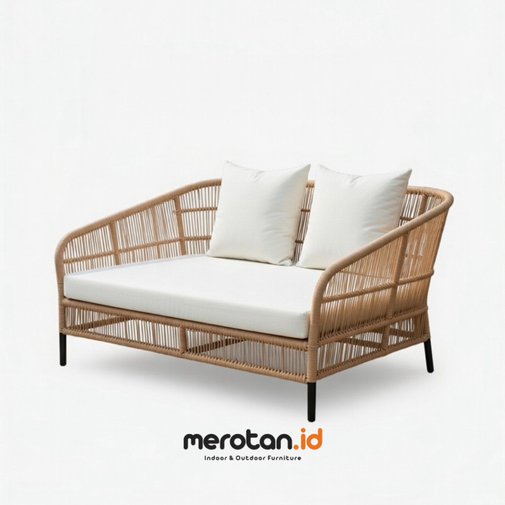 Sofa Bed Anyaman Rotan Sintetis / Daybed Rotan Sintetis / Sofa Santai Outdoor / Bale Bale Anyaman Ro