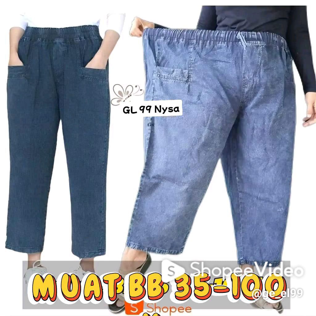 CELANA BAGGY PANTS JEANS WANITA HIGH WAIST |  HARUKA PANTS JEANS 7/9 PINGGANG KARET MUTER  WIDE LEG