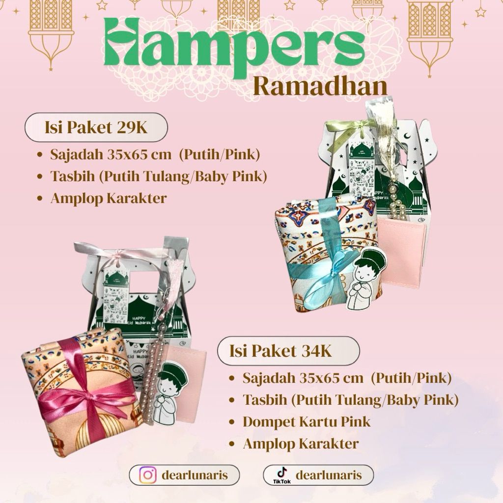 Hampers Lebaran Murah Balikpapan | Sajadah, Tasbih, Dompet • Pink Biru Aesthetic Cantik Lucu Bermanf