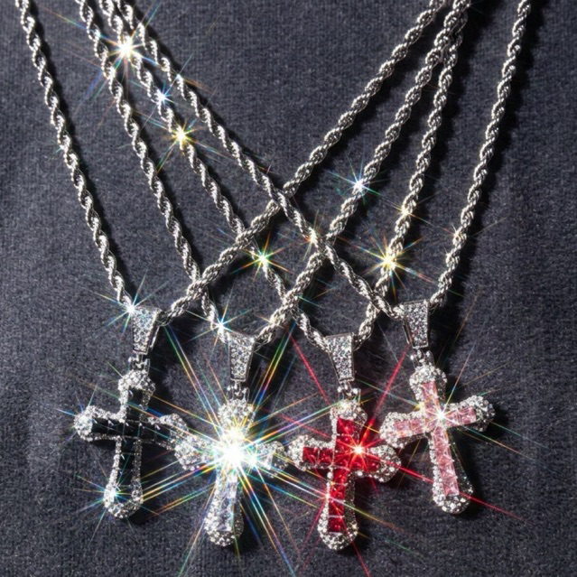 The Goats Dept - Diamond Chrome Cross Icey Necklace tgd1282 kalung model salib hearts ice rhinestone