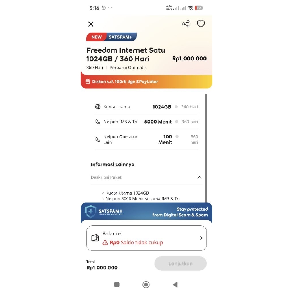 paket data Indosat 1tb 1000gb 360hari/1tahun Indosat