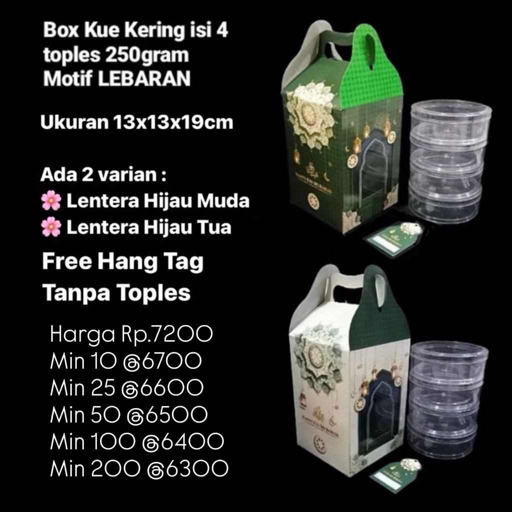 Box Kue Kering isi 4 Toples 250gram Motif LEBARAN MURAH