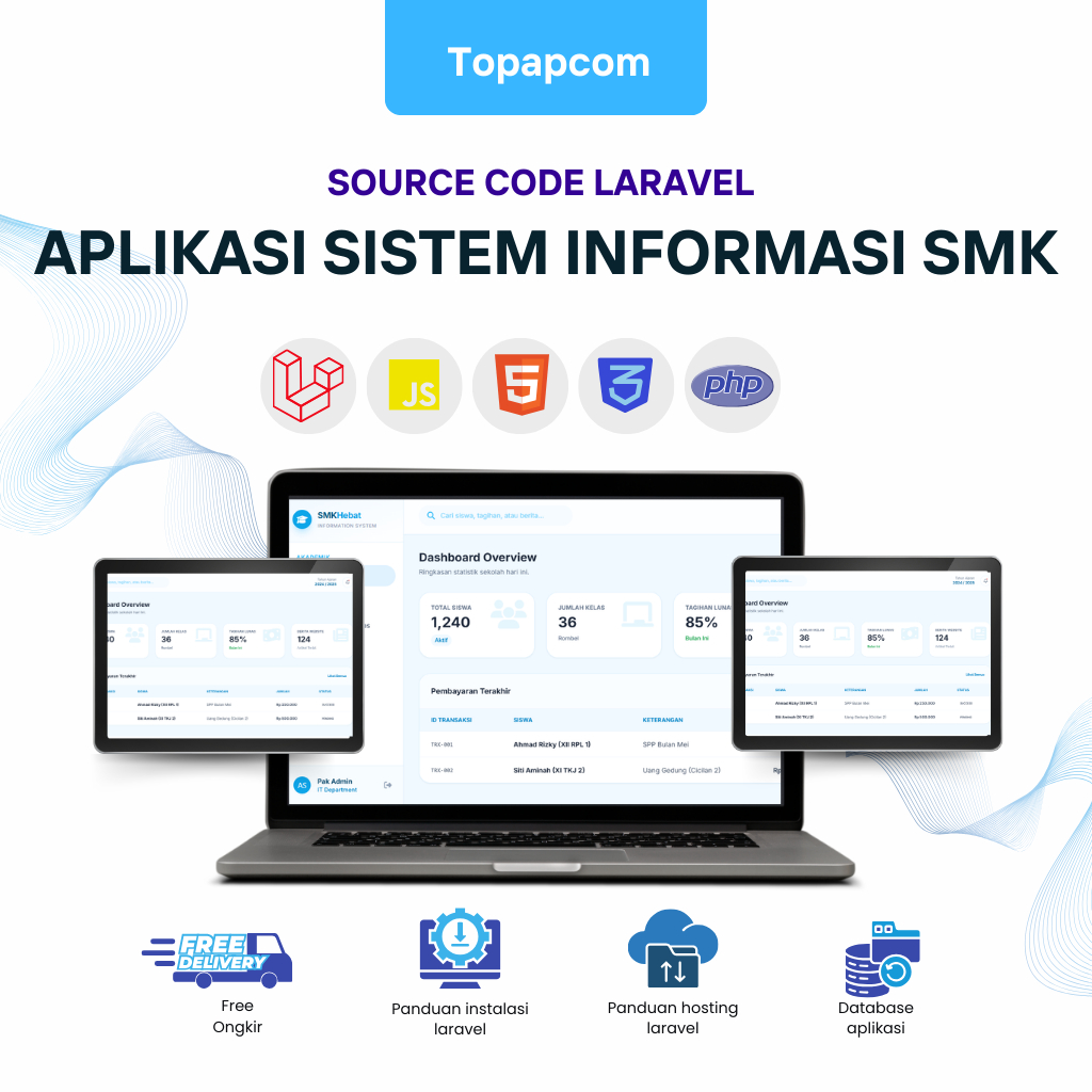 Source Code Aplikasi Sistem Informasi SMK Laravel | Source Code & Database