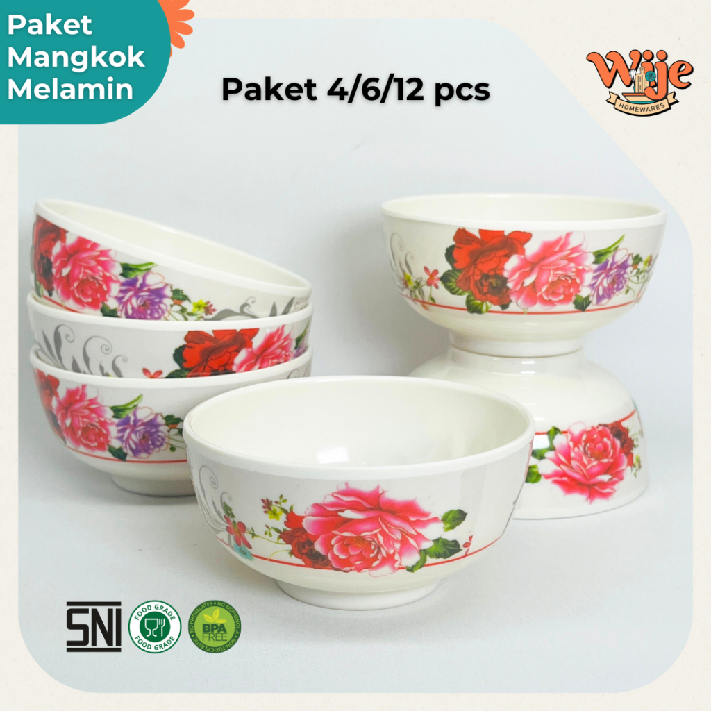 Mangkok Melamin 1 Lusin Motif Bunga Tebal Paket Set 4 6 12 Pcs Ukuran 4,5 Inci