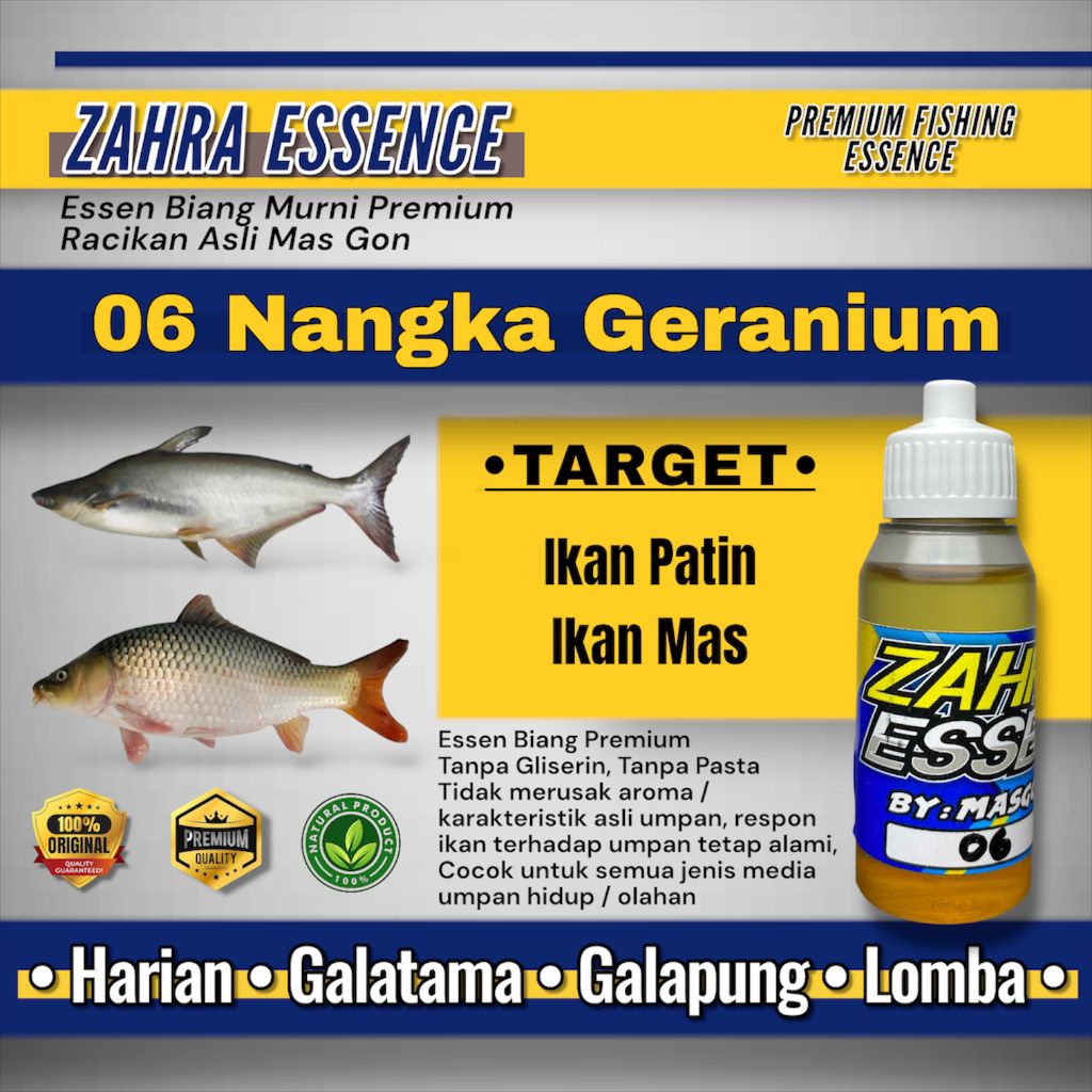 ZAHRA ESSENCE 06 Nangka Geranium Essen Ikan Patin 30ml, Essen Ikan Premium by Mas Gon , Zahra Essen 