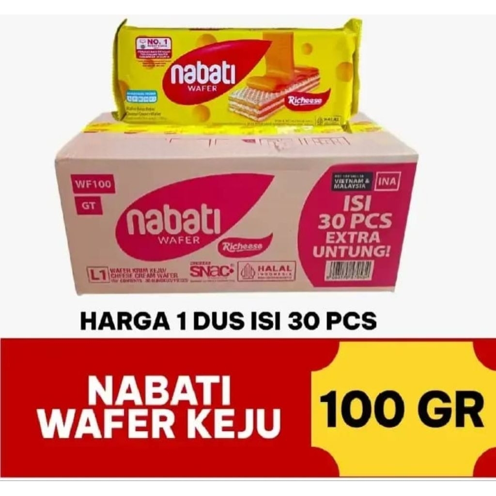 1 Dus Nabati Wafer 100gr isi 30 Ecer 5.000 / Coklat / Keju 1 Karton isi 30