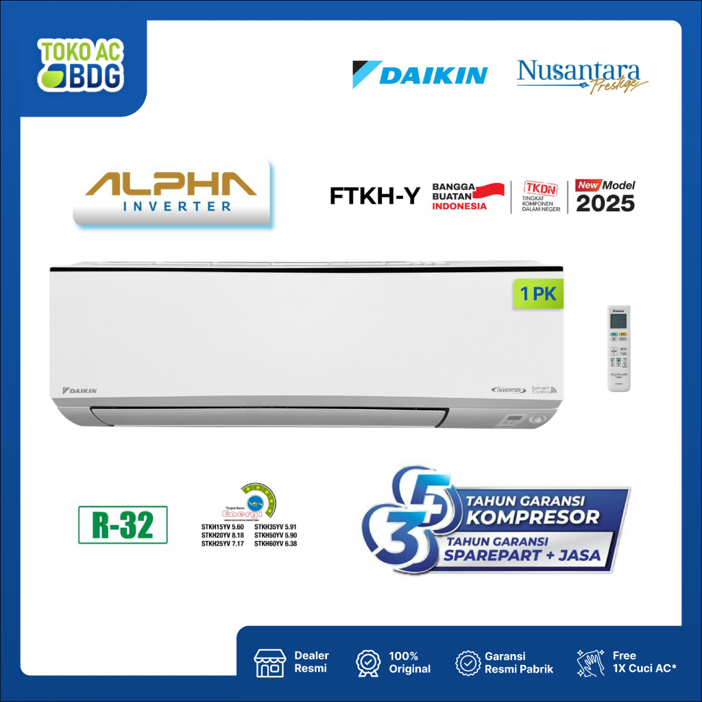 DAIKIN AC ALPHA SERIES - INVERTER - 1 PK - FTKH25YV (Unit Indoor & Outdoor)