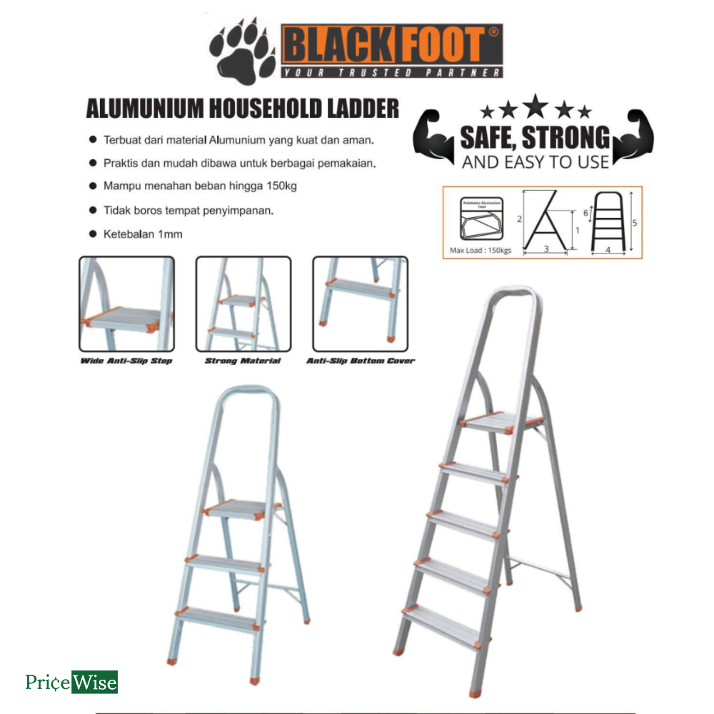 Aluminium Household Ladder Blackfoot / Tangga Rumah Step Ladder