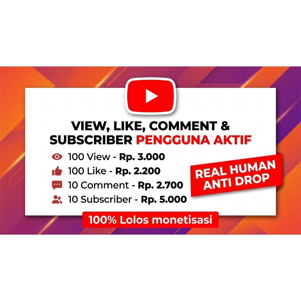 KEBUTUHAN YOUTUBE PERMANEN | SUBSCRIBER YOUTUBE | VIEW |  LIKE | COMMENT BERGARANSI NON DROP YOUTUBE