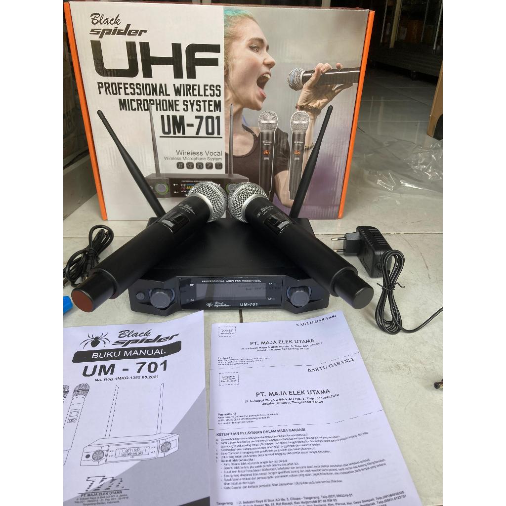 Microphone Mic Wireless Black Spider UM-701 UM701 UM 701 UHF 2 Mic Genggam Handheld 2 Mic Pegang Ori