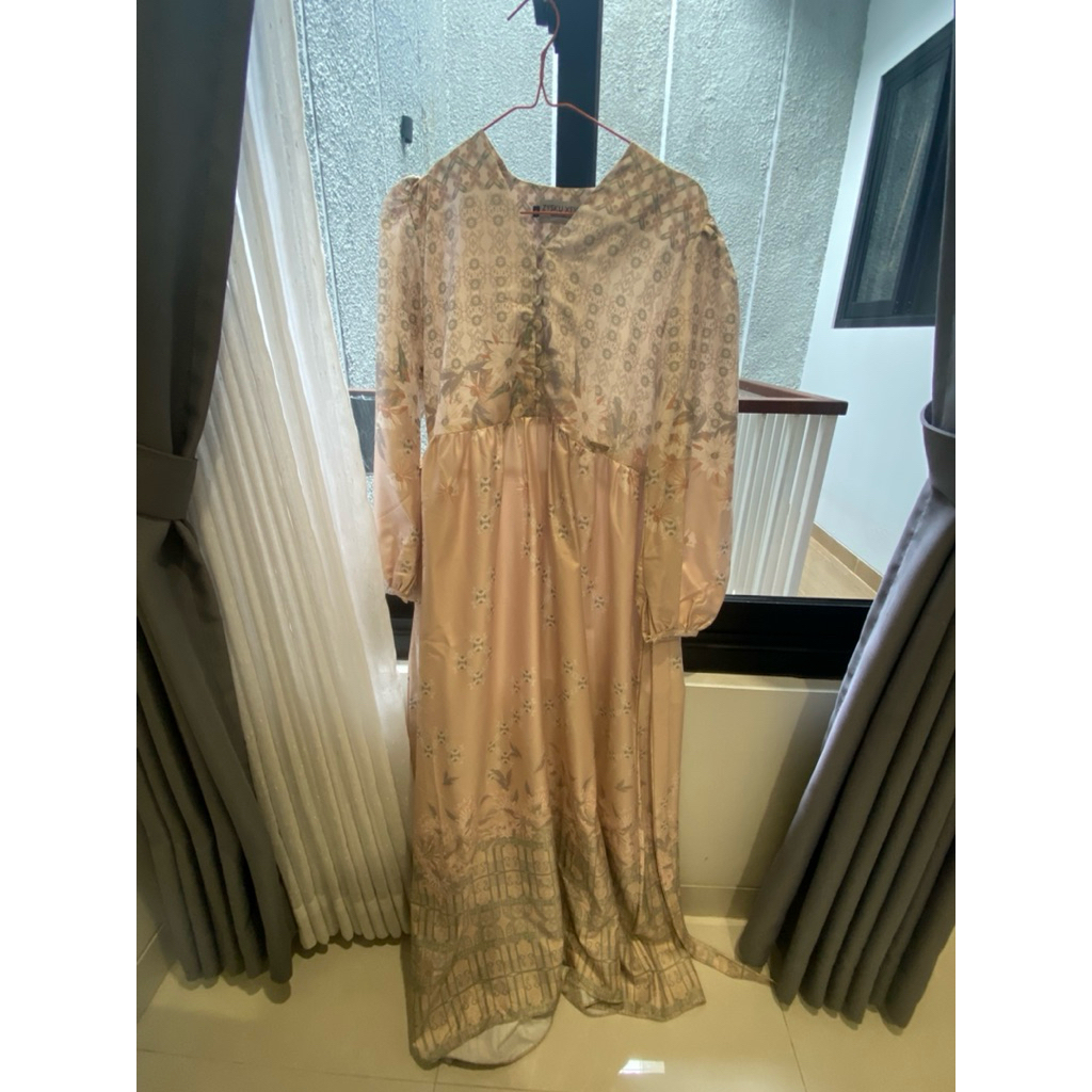 Preloved 1 set baju lebaran keluarga, merk zysku xena, warna butter yellow