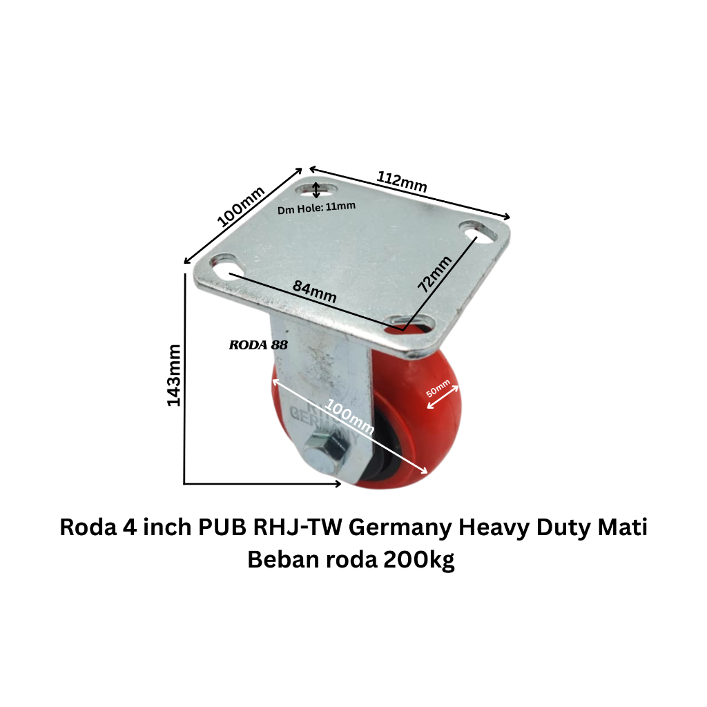Roda 4 inch PUB RHJ-TW Germany Heavy Duty Mati, Beban Roda 200kg