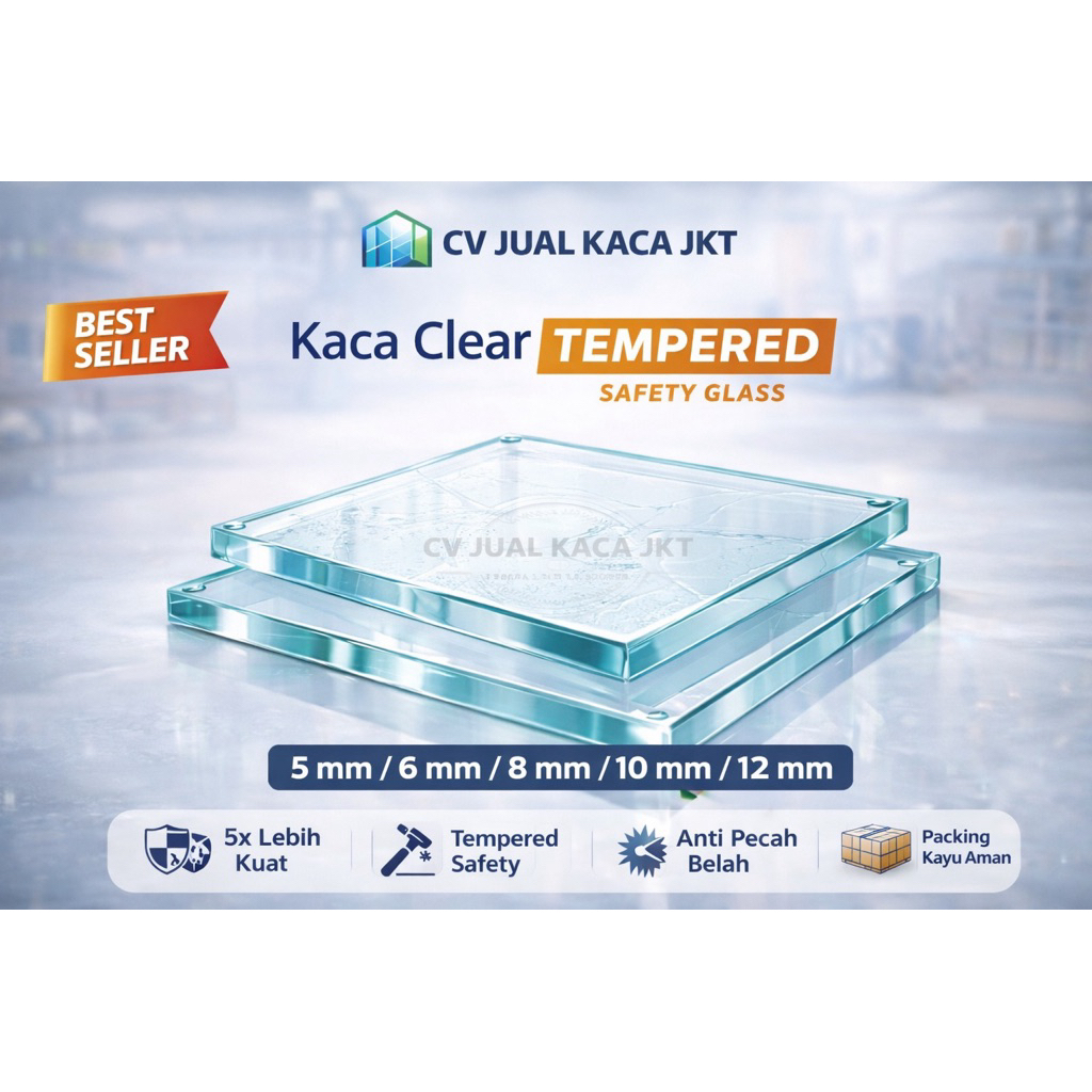 Kaca Clear / Kaca Bening 8 mm ( 8 mili ) Tempered Volume 1 m2