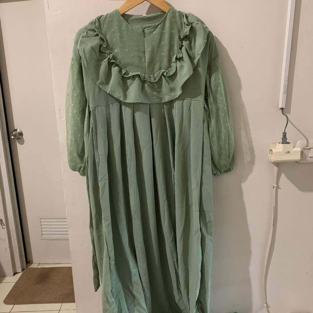 Gamis Tulle Brokat Anak Remaja Anak Tanggung Sage - Gamis Brokat anak Remaja - Gamis Tile Anak remaj