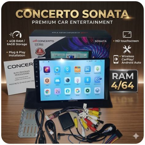 HEAD UNIT ANDROID 9 CONCERTO SONATA CT888 RAM 4/64 / HEAD UNIT CONCERTO SONATA 4/64 GB SUPPORT KAMER