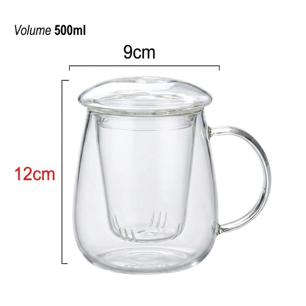 Gelas Infuser Kaca Infuser Saringan Kaca Gelas Infused Water Glass Cangkir Teh Rempah Tea Cup Hakone