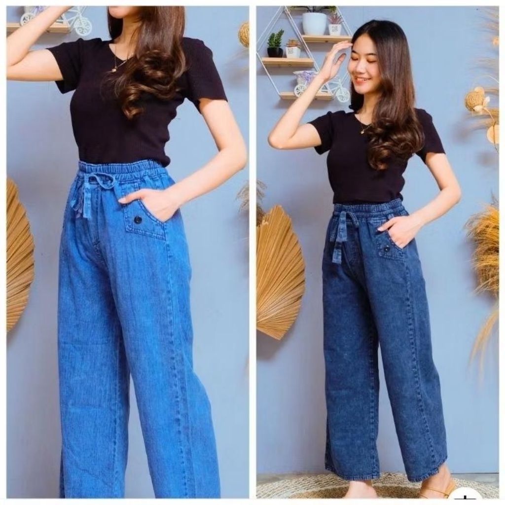 Kulot Jeans Lipat Lissa JUMBO/Celana Kulot Jeans Wanita