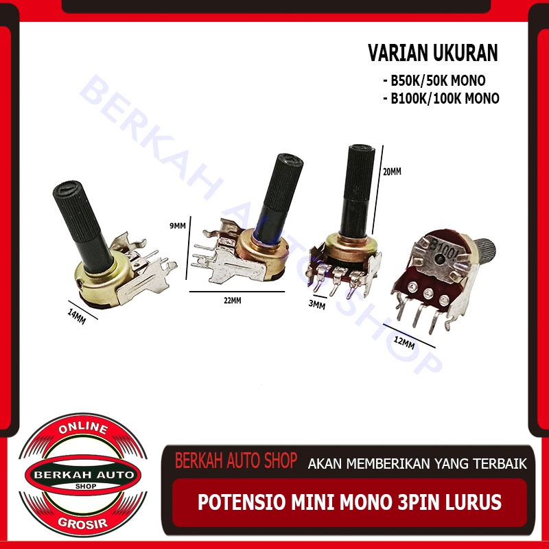 Potensio Mini Mono B50K 50k B100K 100k 3 pin Lurus kualitas bagus