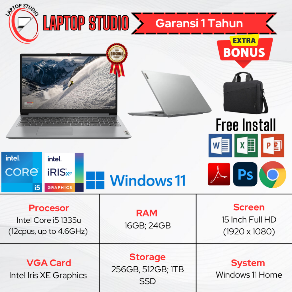 Laptop Baru Lenovo Ideapad Intel Core i5 1335(Gen13) |  Intel Core 5 120u (Gen 14) SSD