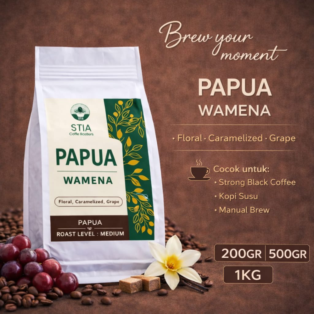 STIA Biji Kopi Papua Wamena Grade Premium Medium Roast – Cocok Espresso & Manual Brew berat 200gr , 
