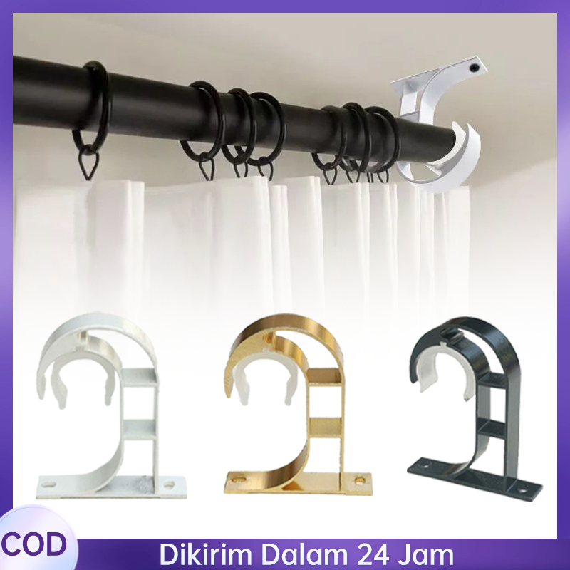 2pcs Penyangga Tiang Gorden Mengental Bracket Tiang Gorden Tegas Hook Tiang Gorden Universal