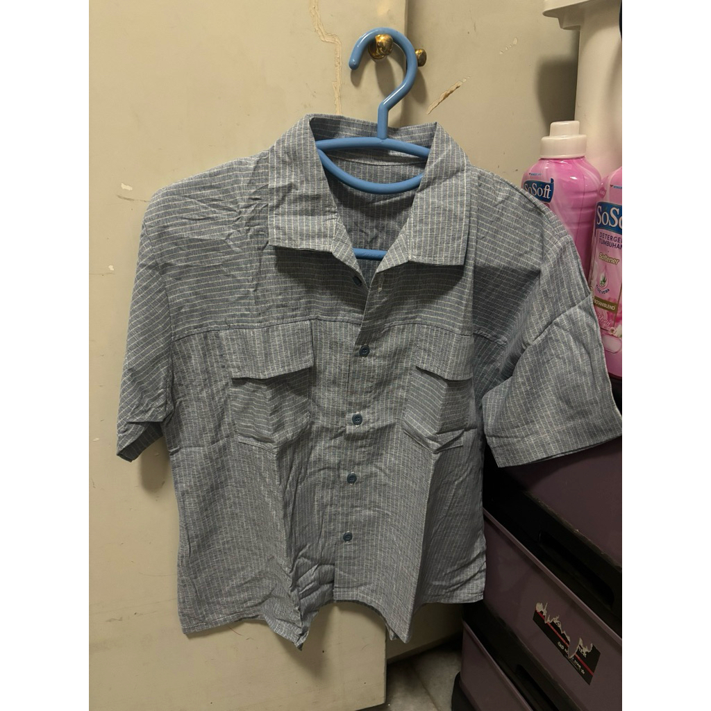 PL Like New Kemeja Lengan Pendek Salur Wanita