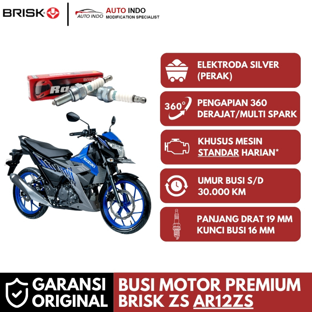 Busi Motor Brisk Premium ZS AR12ZS untuk Suzuki Satria Fu - Garansi Ori BRISK