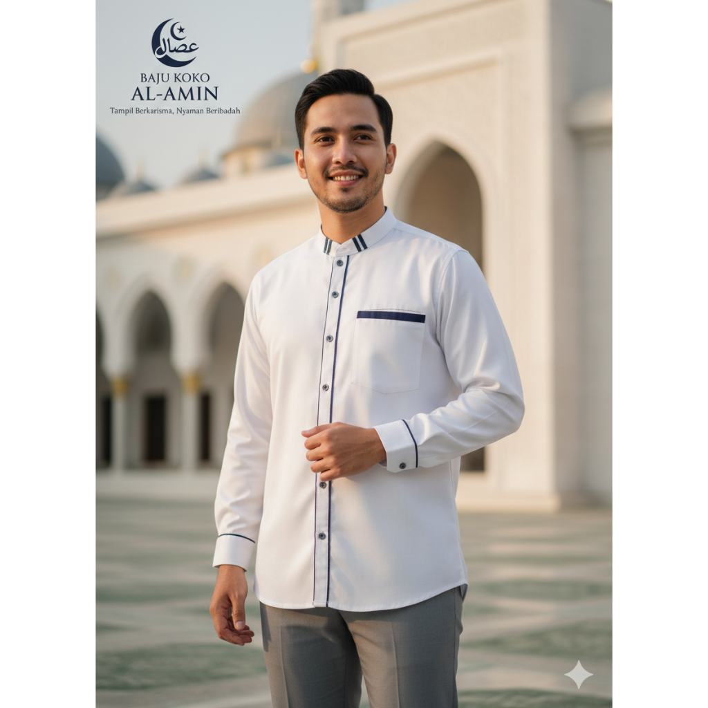 Kemeja Koko Pria Dewasa Lengan Panjang, Kemeja Koko Putih List Hitam, Kemeja Koko Hitam List Putih, 
