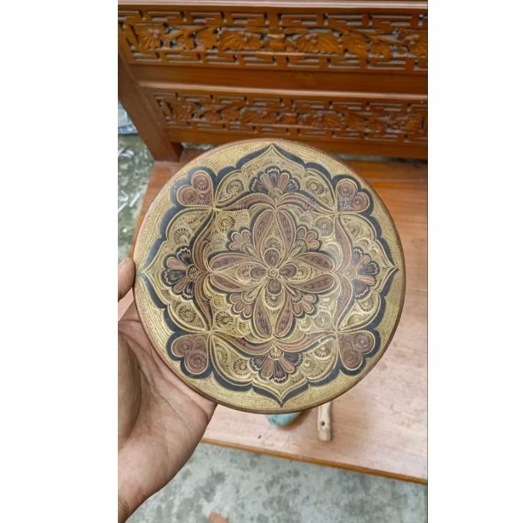 pajangan piring tembaga lawas ukir antik jadul