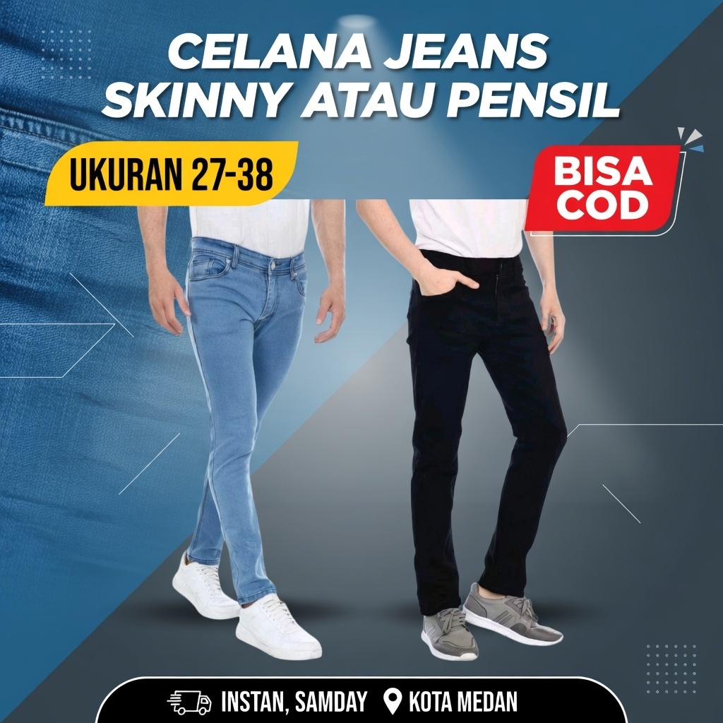 Promo Celana Jeans Pensil Pria Dewasa Ready Size 27-38 Muat Sampai Bb 90 Kg COD Instan Samday Medan