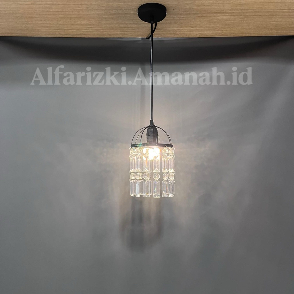 Lampu Gantung Cristal Terbaru B003 Hitam + Bohlam Putih Lampu Gantung Cafe lampu Gantung Ruang Tamu