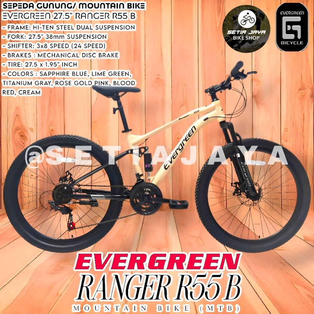 Sepeda Gunung MTB 27.5 Inch EVERGREEN RANGER R55 ,  Frame Steel, 3x8 Speed, Rem Cakram, Dual Suspens