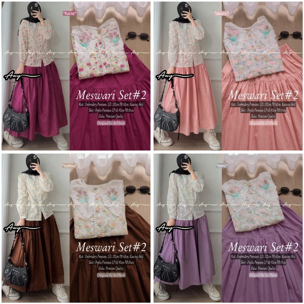Intan set setelan long tunic jumbo ld 120 by A.N.Y blouse brukat rok panjang floral skirt plisket bu