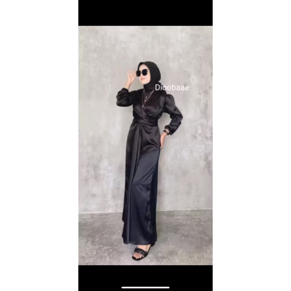 gamis hitam satin ld 100 baru
