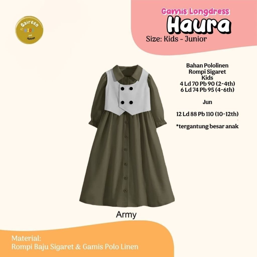 [ ata.id kids ] Haura longdress rompi muslim anak perempuan by Qaireen